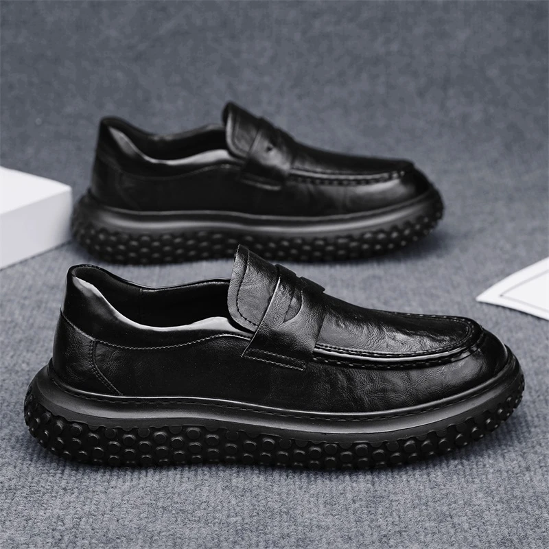 迹刻男鞋2025新款秋季一脚蹬懒人轻便乐福鞋上班工作黑色休闲皮鞋