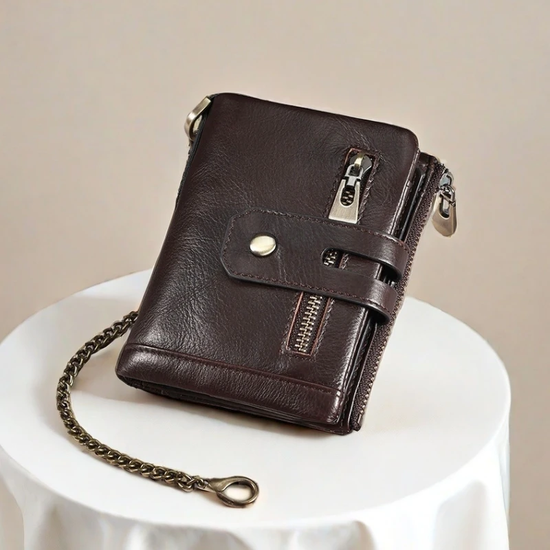 男士真皮短款钱包防盗刷多功能复古卡包牛皮大容量钱夹多卡位皮夹