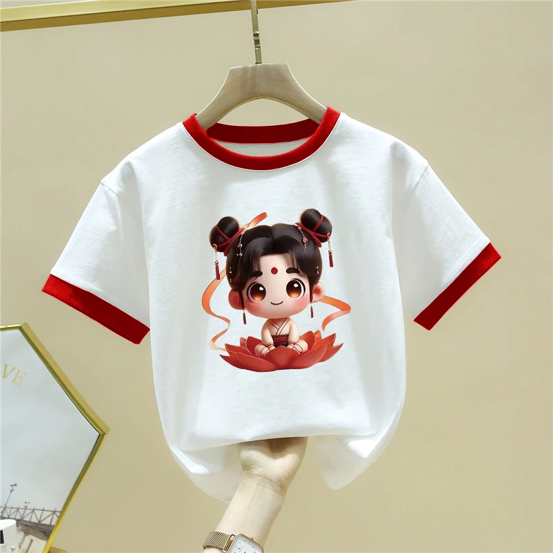 哪吒女童拼色短袖T恤夏季新款洋气儿童休闲时髦男童中大童上衣潮