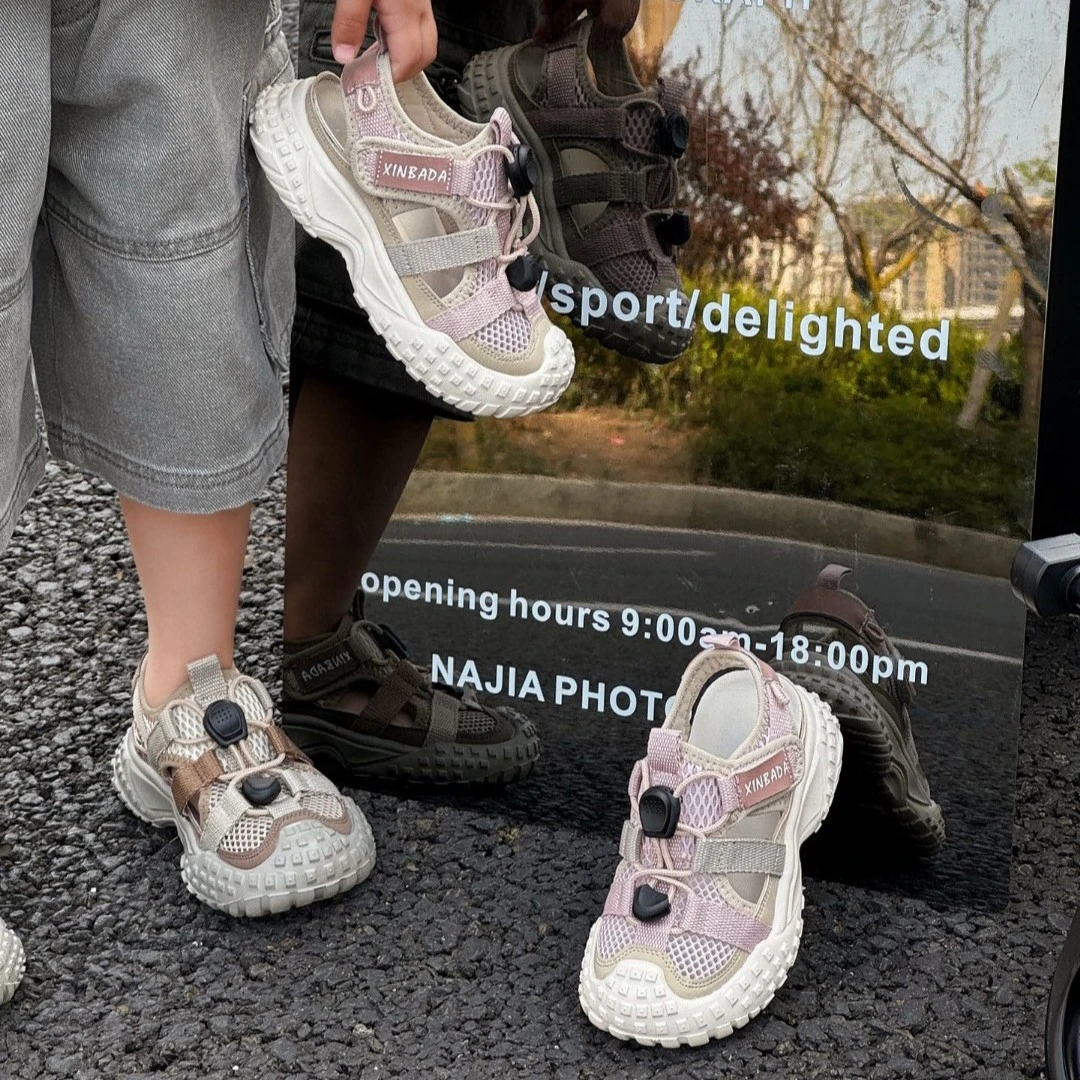 新款2025年夏季男童网鞋儿童时尚镂空透气轻便运动凉鞋女童框子鞋