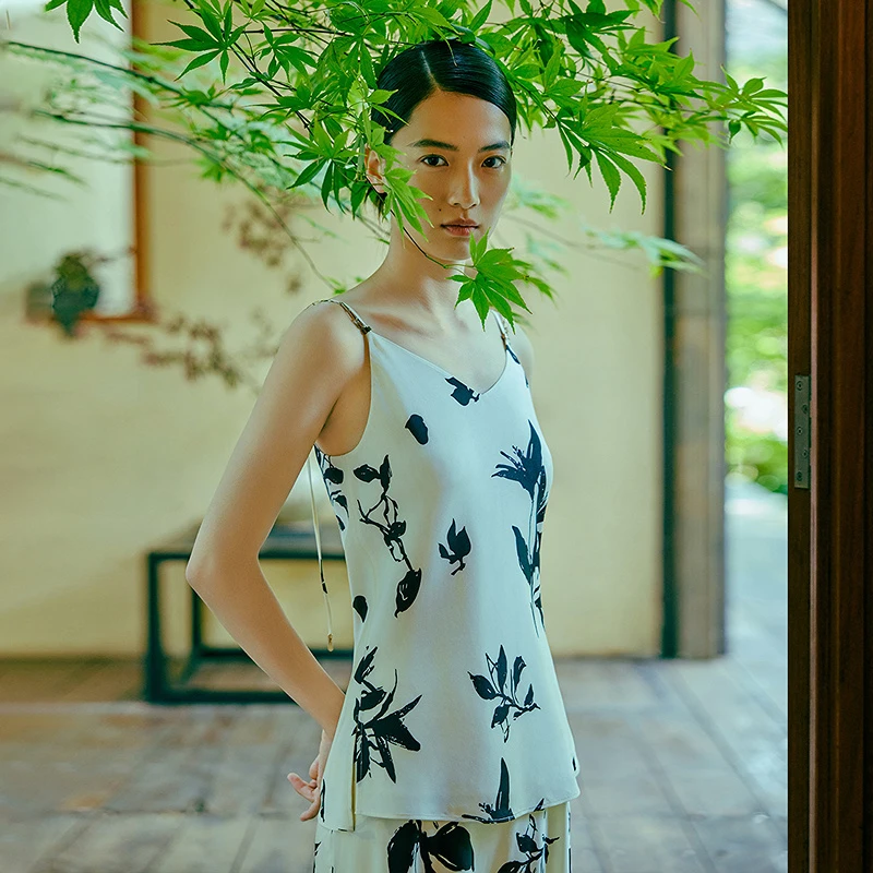 【商场同款】春季新款中国风印花内搭上衣V领桑蚕丝吊带背心女