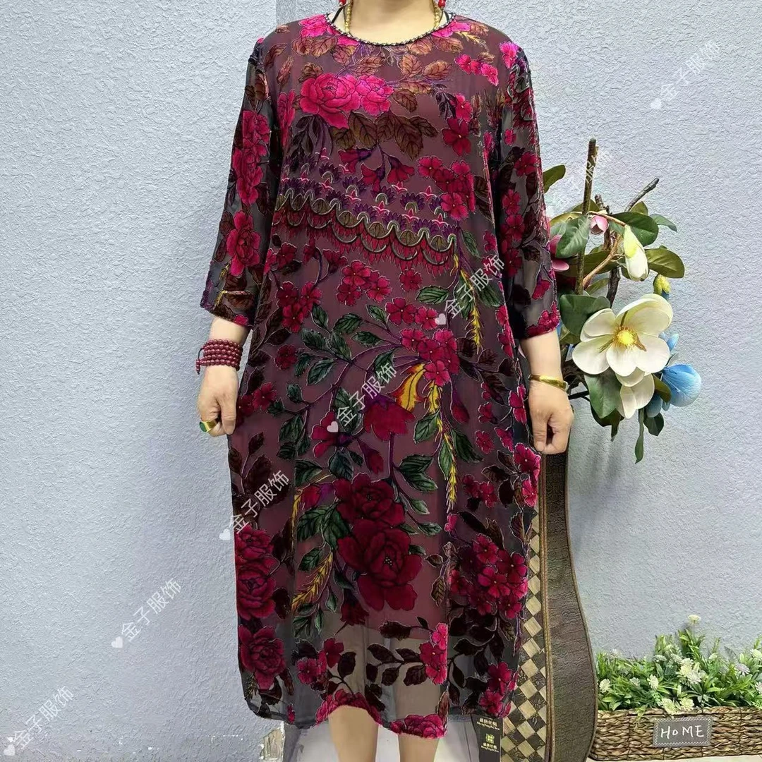 P2-6612长款大码妈妈装婆婆装连衣裙
