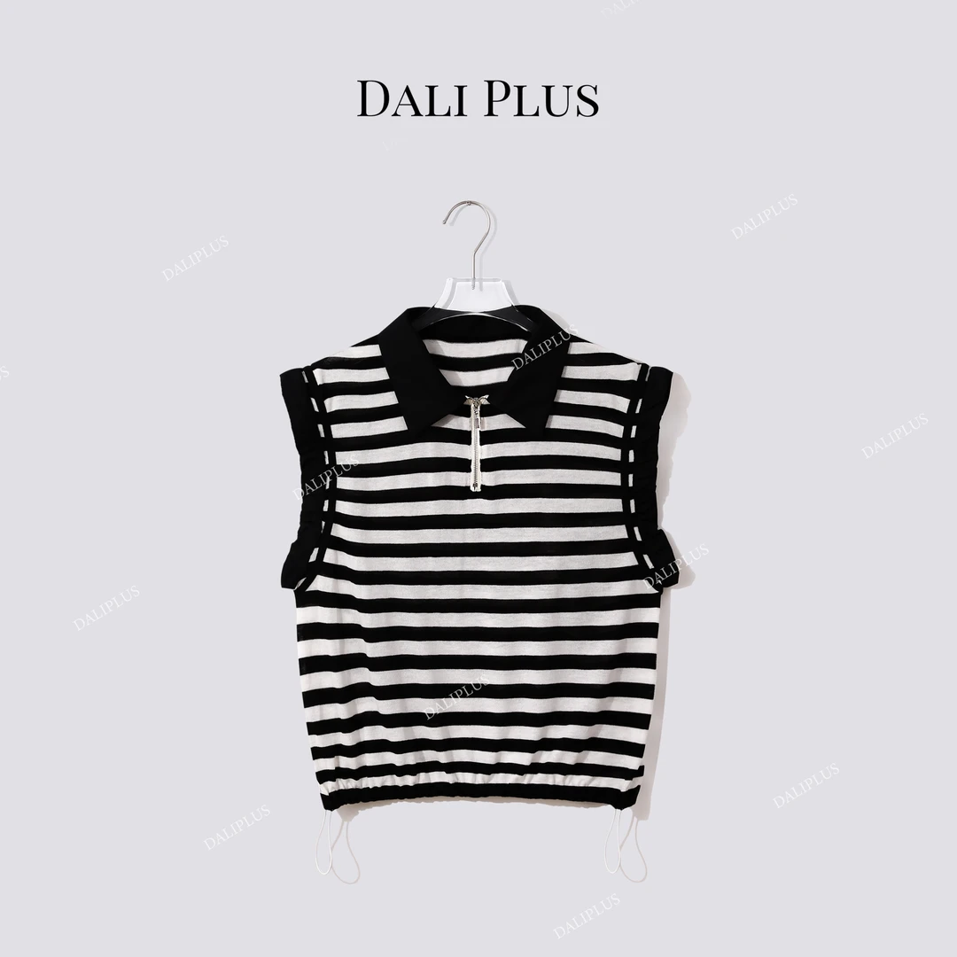 DALI PLUS“天丝亚麻花苞袖上衣"经典条纹下摆收绳针织-D5CK2047