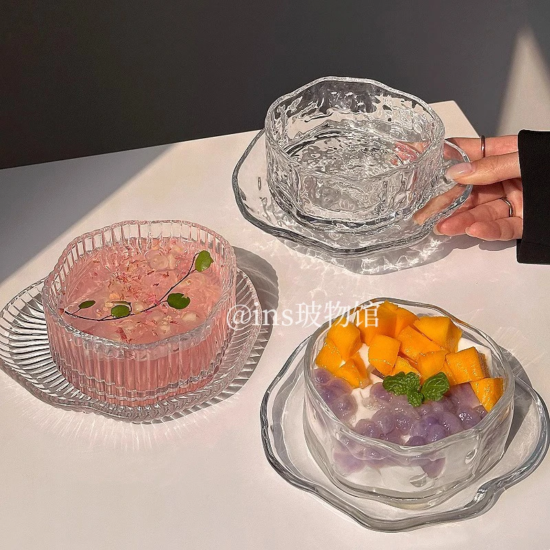 ins风不规则甜品碗高颜值云朵玻璃碗碟创意糖水银耳碗早餐碗盘套