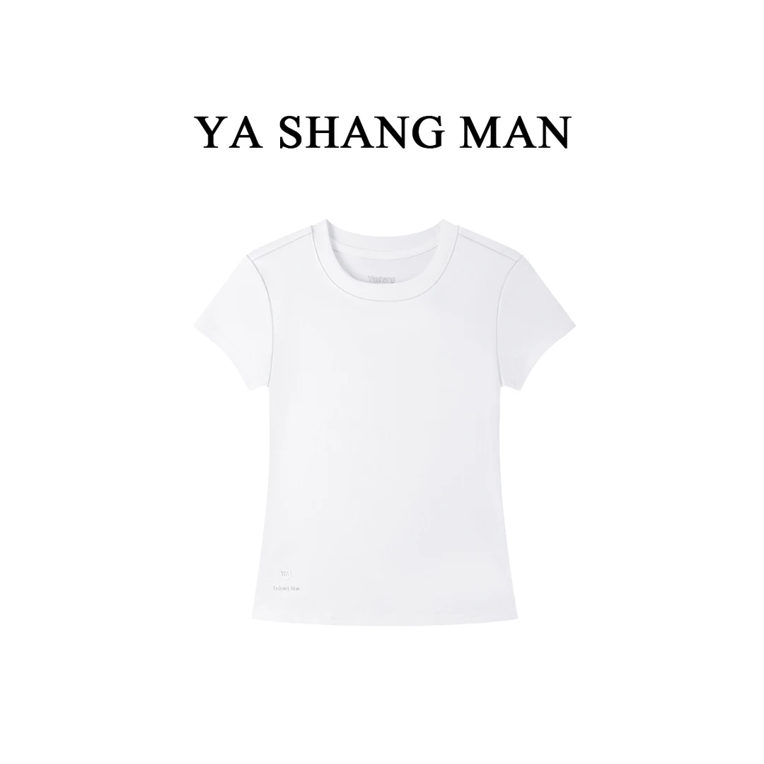 【口碑必备】YASHANGMAN新款简约百搭纯色修身圆领短袖T袖895