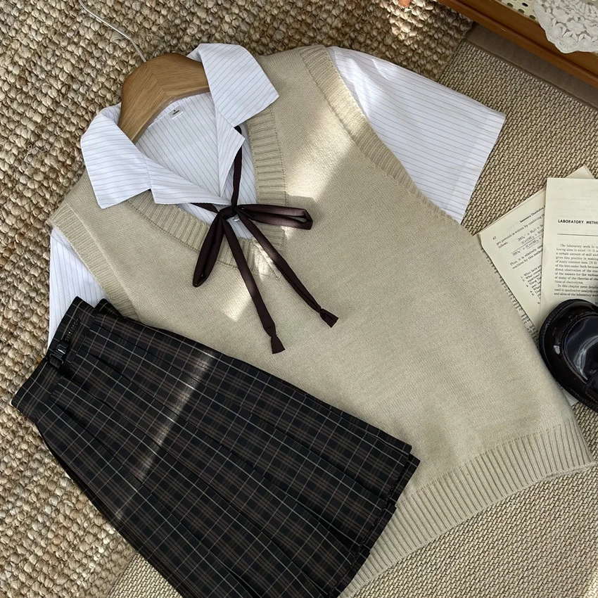 北岛鲸堂原创正版jk制服背心格裙套装秋复古校供叠穿四件套学生女