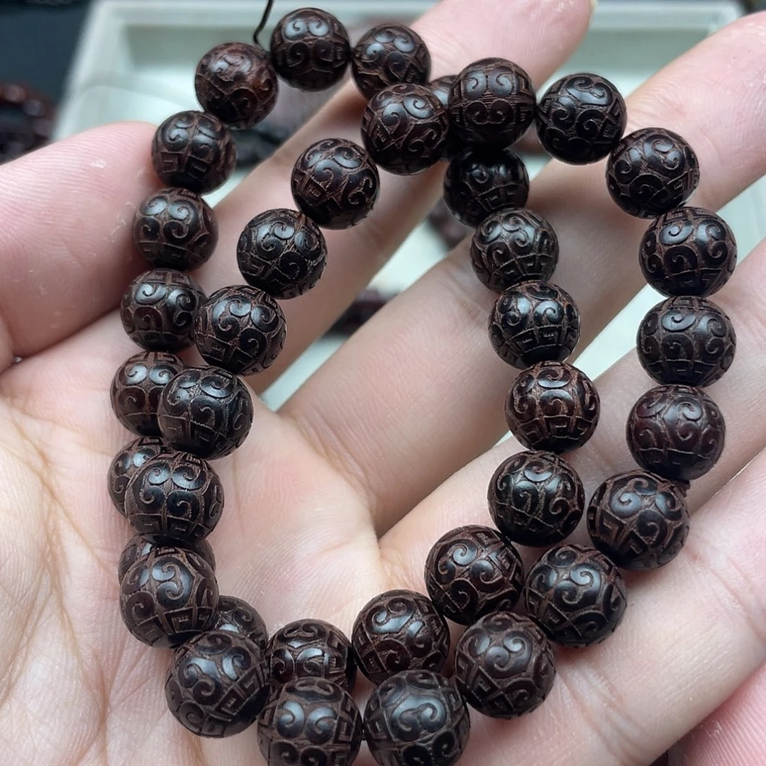 手串/手链檀香紫檀（小叶紫檀）微瑕1.0 雕刻珠 2条