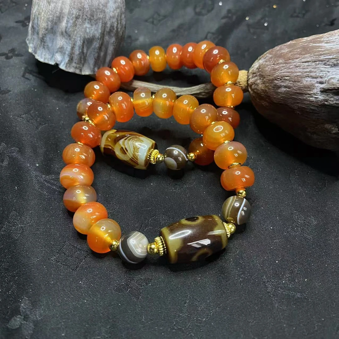 【玉合缘】天然玛瑙咖色虎眼三眼手串-（多样性发，一单发货）5510