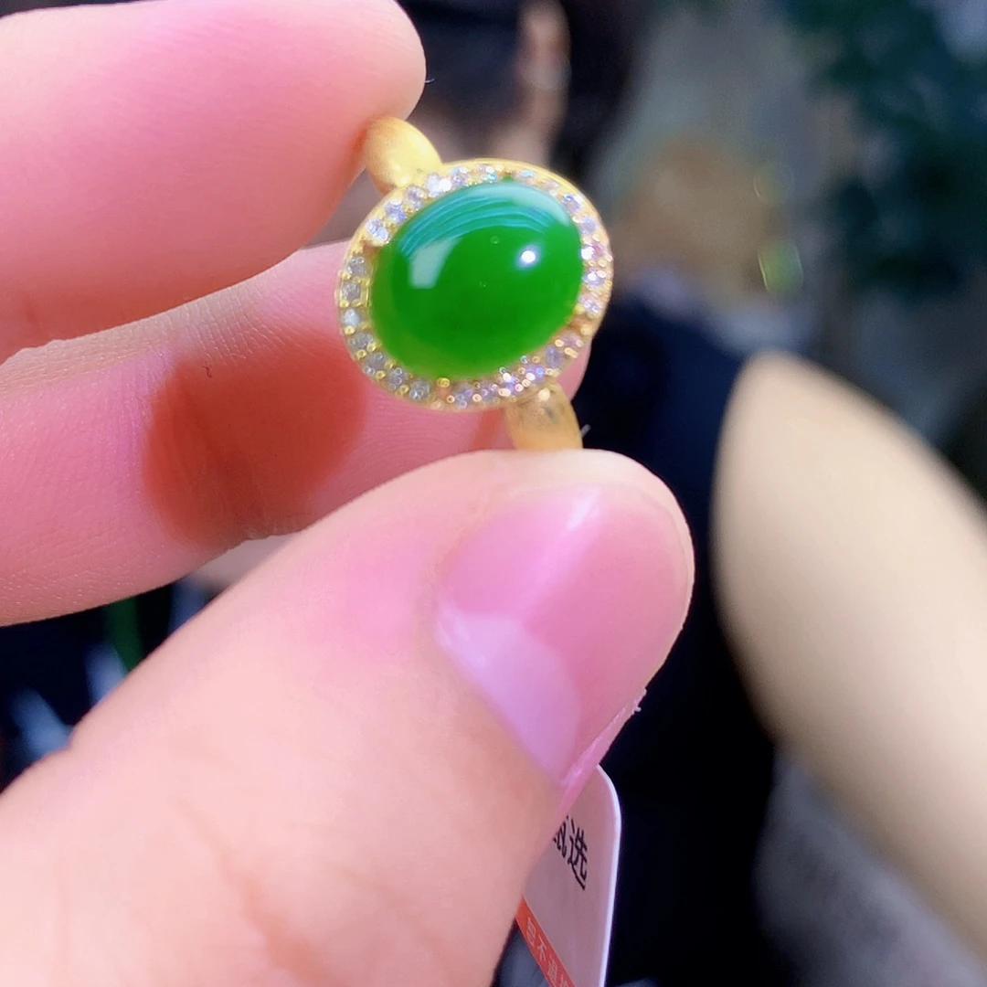 吊坠(不含链)银S925镶嵌和田玉（碧玉）戒指