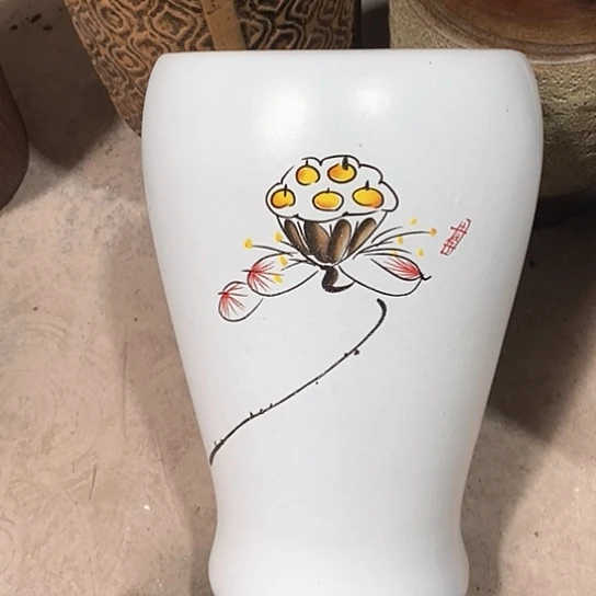 紫砂花盆口18高度31手绘