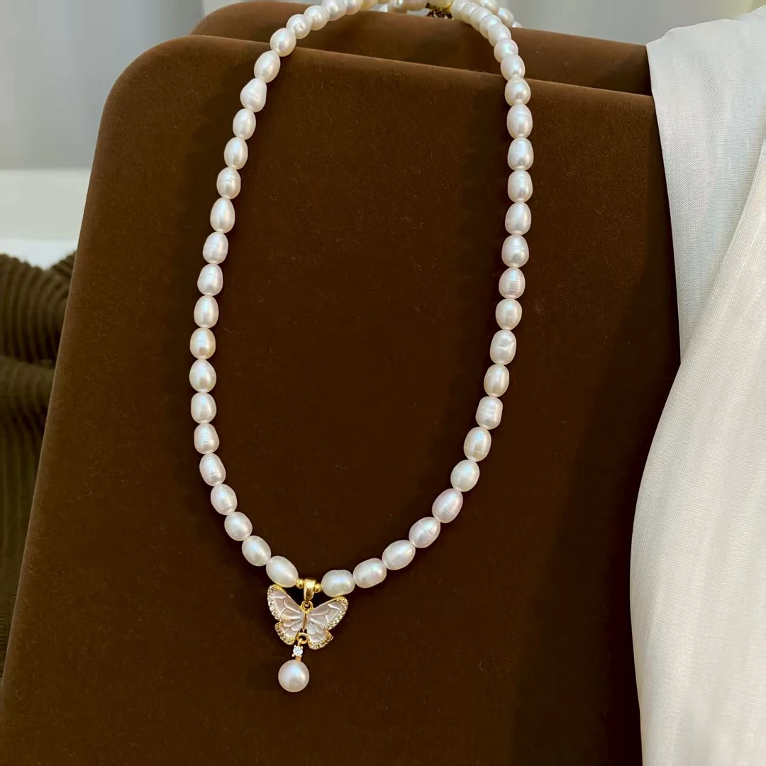 天然淡水珍珠蝴蝶珍珠项链吊坠精致优雅大气气质百搭款式