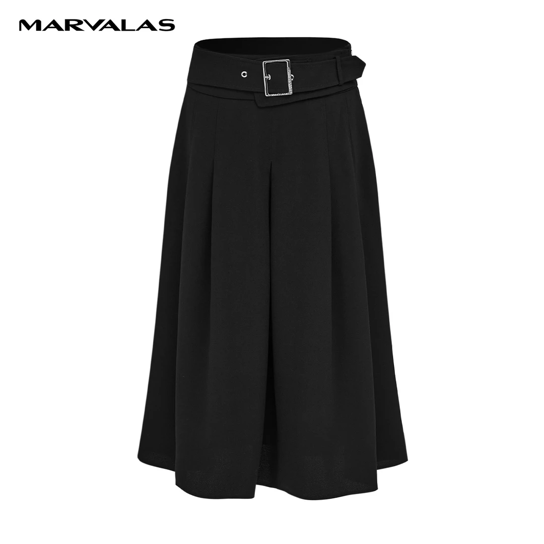 【九月专属】M207303378曼德诗高腰半身裙纯色气质设计感A字裙