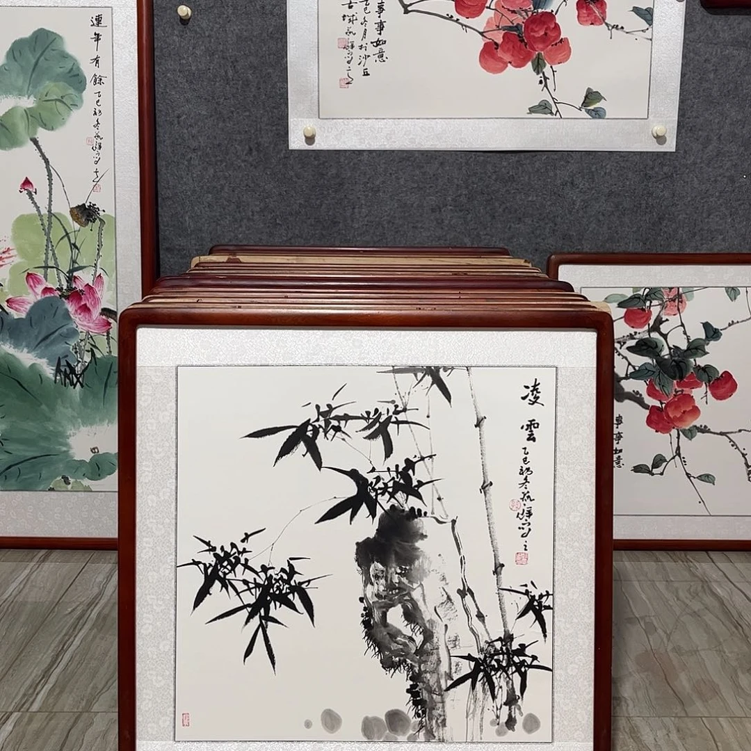 国画书画作品带框63×63