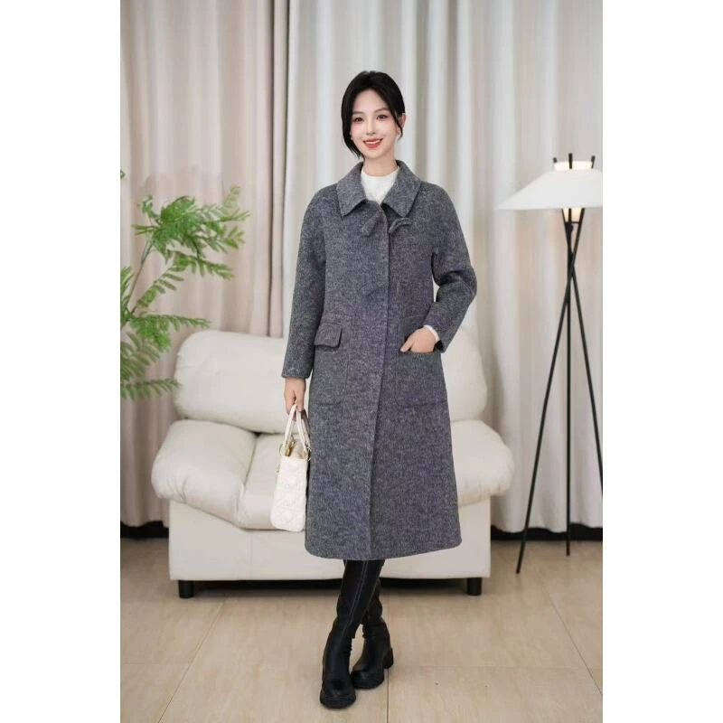 (8811)新款冬季羊毛高端赫本风大衣女冬装红色长款毛呢外套