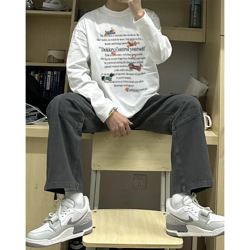 labzaa美式潮牌创意小动物字母印花长袖t恤男女秋季休闲纯棉上衣