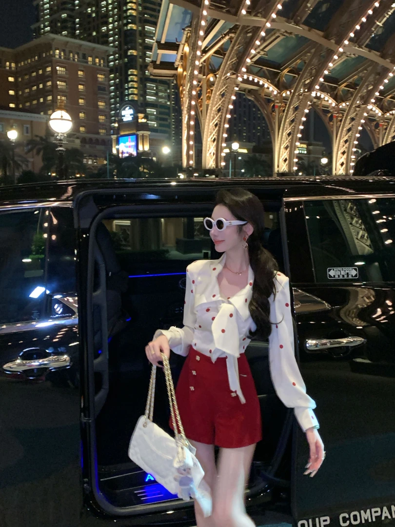 【雅乔定制】甜酒波尔卡 双排钻扣高腰显瘦红色短裤DYZY-25077732