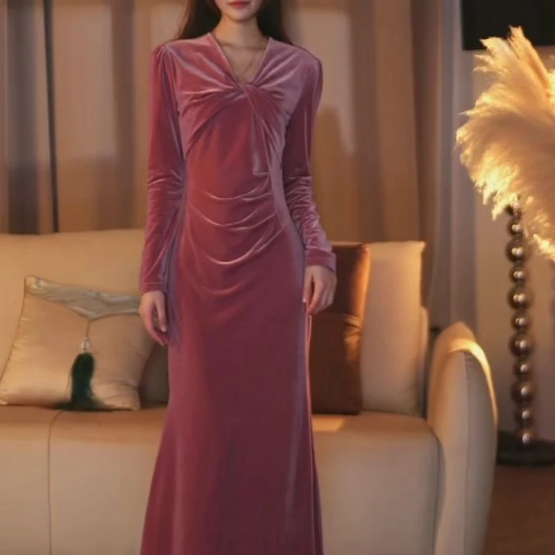 【淇淇】桃之夭夭新款法式气质收腰显瘦鱼尾连衣裙-YL11153