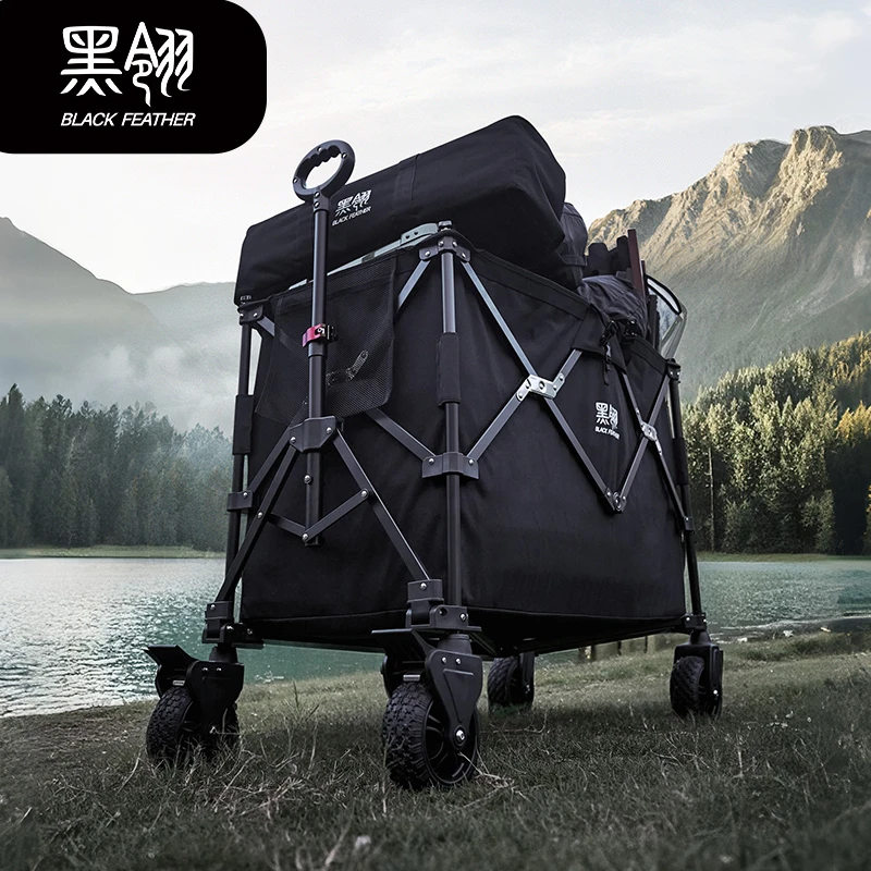 黑翎户外露营车可折叠手推车加高拖车地摊野餐便携大容量拉车