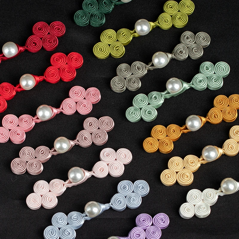 彩色旗袍盘扣珍珠四轮色丁布扣新中式唐装复古装饰扣子