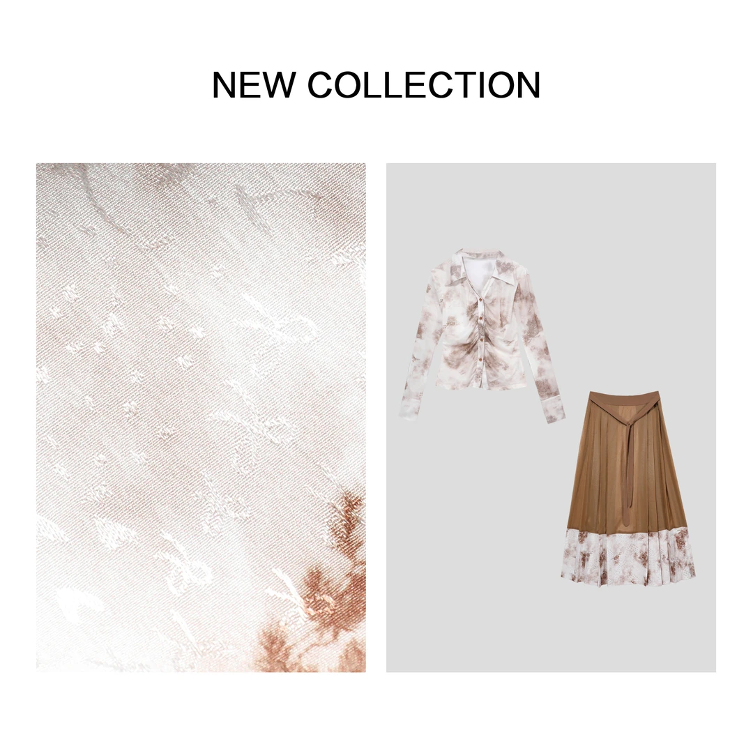 欧若风【静秋专属】D1F38055B 春季低调奢华墨染上衣+拼接裙子