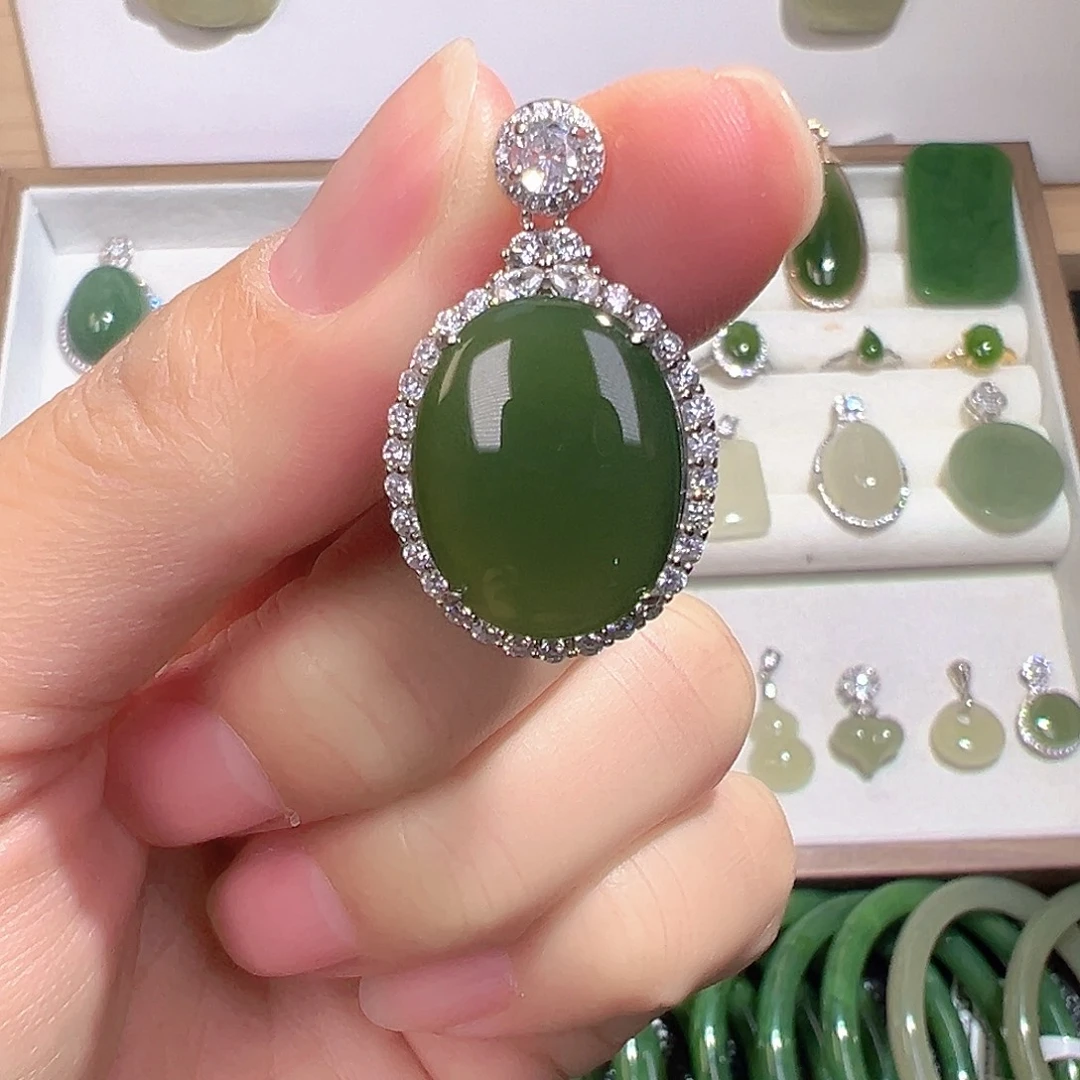 和田玉（碧玉）银S925镶嵌颈饰