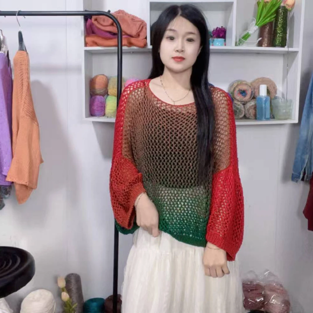 AB版三色晕染渐变天丝清凉透气材料包手工编织多股线毛衣