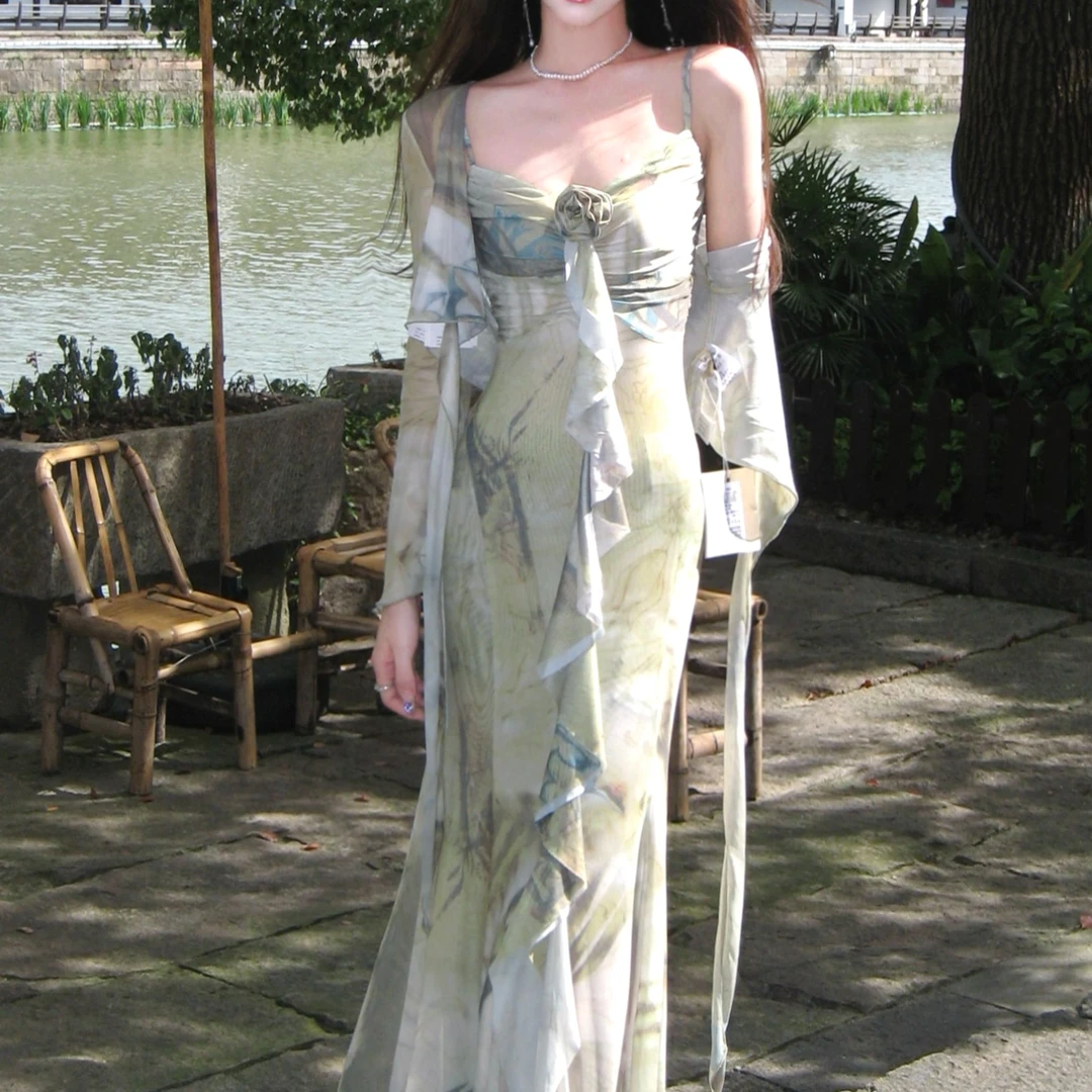 【婉婉定制】【荷叶花苞】碎花时尚百搭绿色夏季预JJX4LYQTZ3618