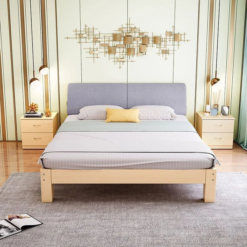 实木床现代简约2米双人1.8米大床单人床1.5米家用木板床1m床1.2米