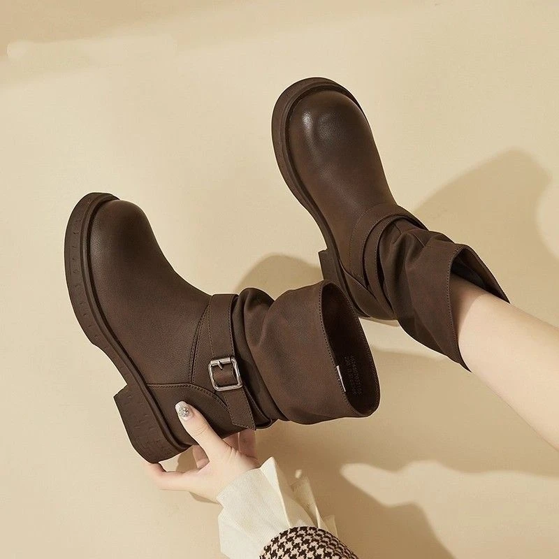 卓诗尼芙妮网红马丁靴短靴2025新款百搭秋冬加绒厚底粗跟英伦女靴