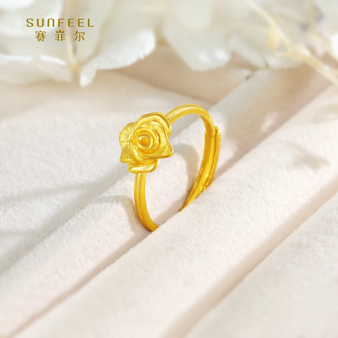 SUNFEEL/赛菲尔【授权店】足金时尚简约玫瑰花戒指HJ59051858