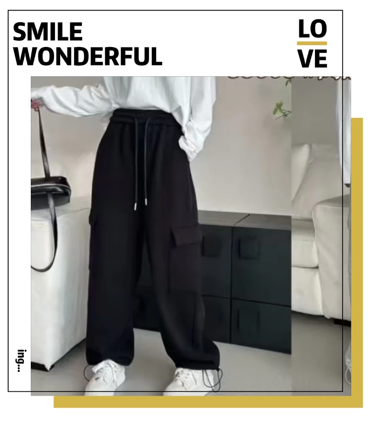 【早春款—55008】纯色大口袋休闲工装裤百搭阔腿裤显瘦早春款2025