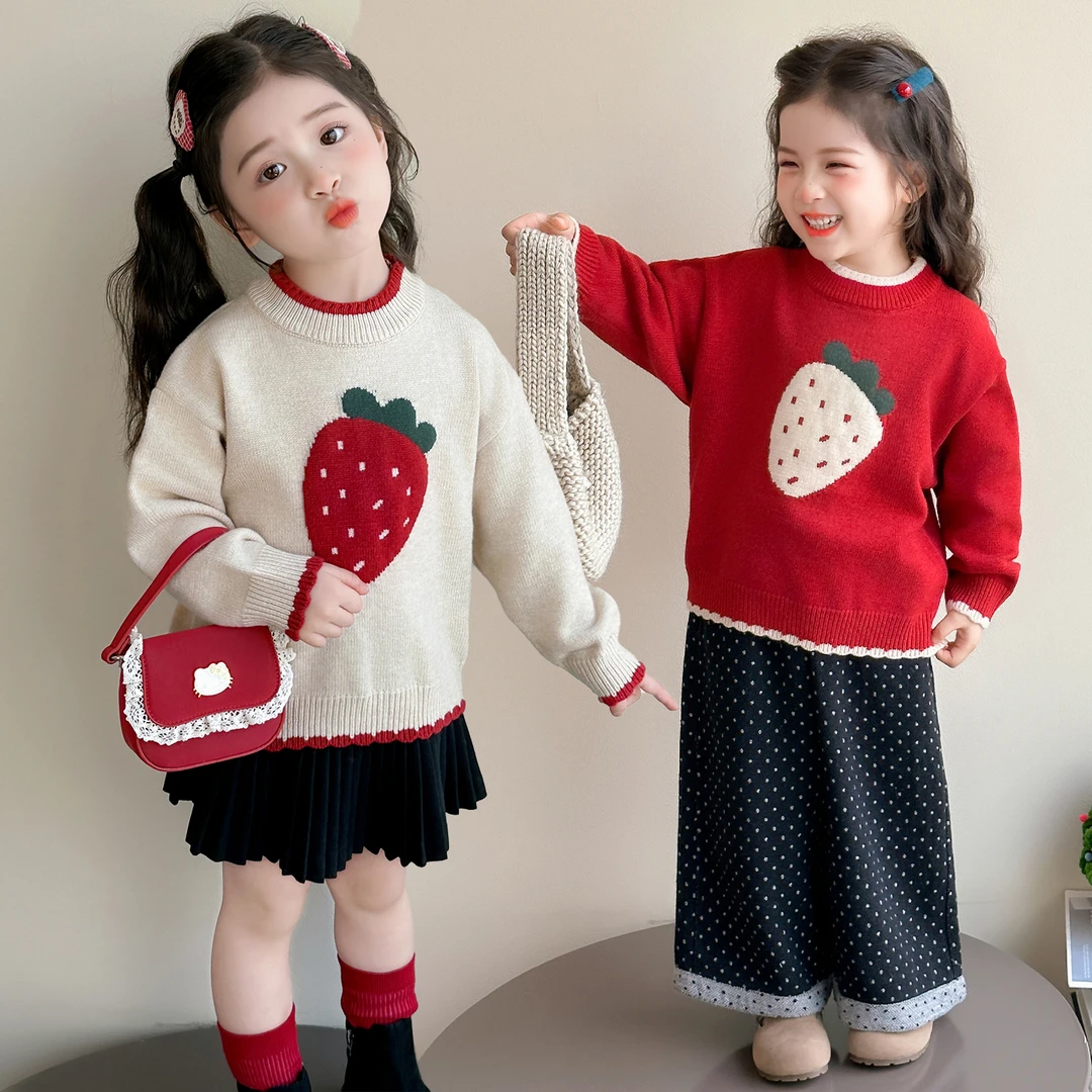 女童毛衣秋冬新款冬季韩版儿童宝宝保暖花边上衣针织衫打底