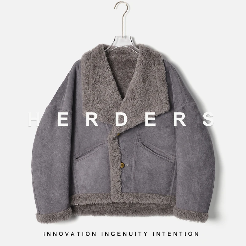 HERDERS 短款大翻领纽扣款多色麂皮绒外套 256209
