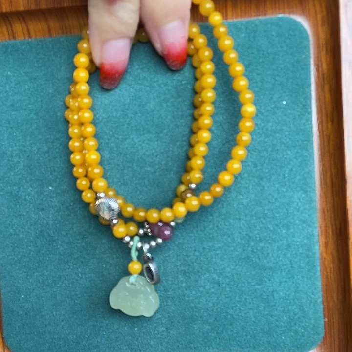 银S925镶嵌蜜蜡手链手串