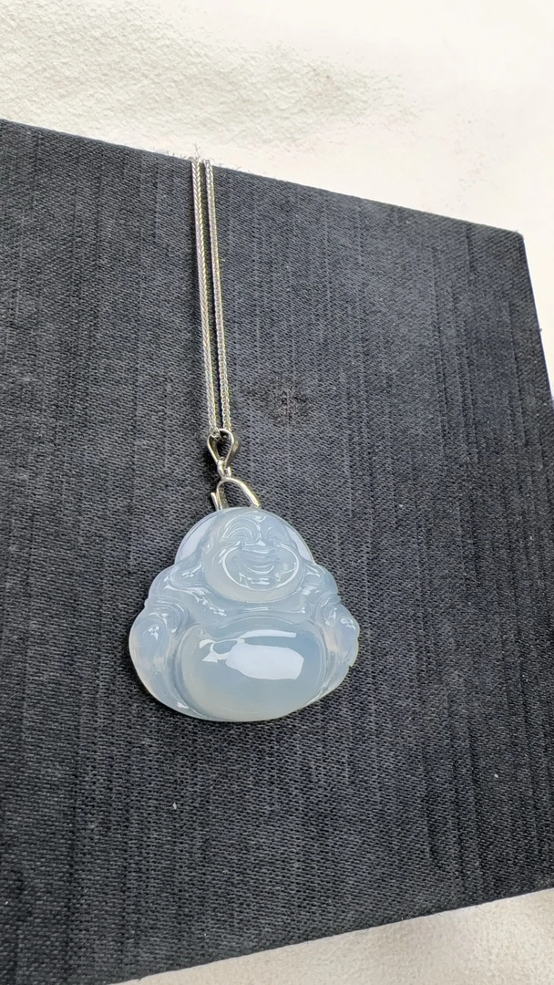 天然翡翠玉冰种大肚佛吊坠实物冰透水润长25宽28厚6送人自用