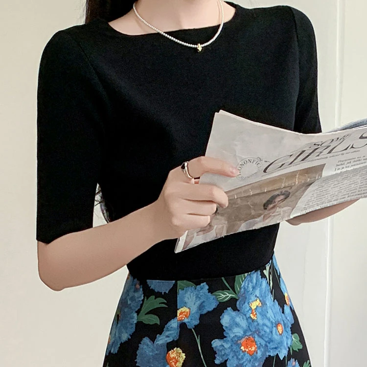 【夏央制衣厂】莱赛尔针织夏季新款一字肩短袖#9953