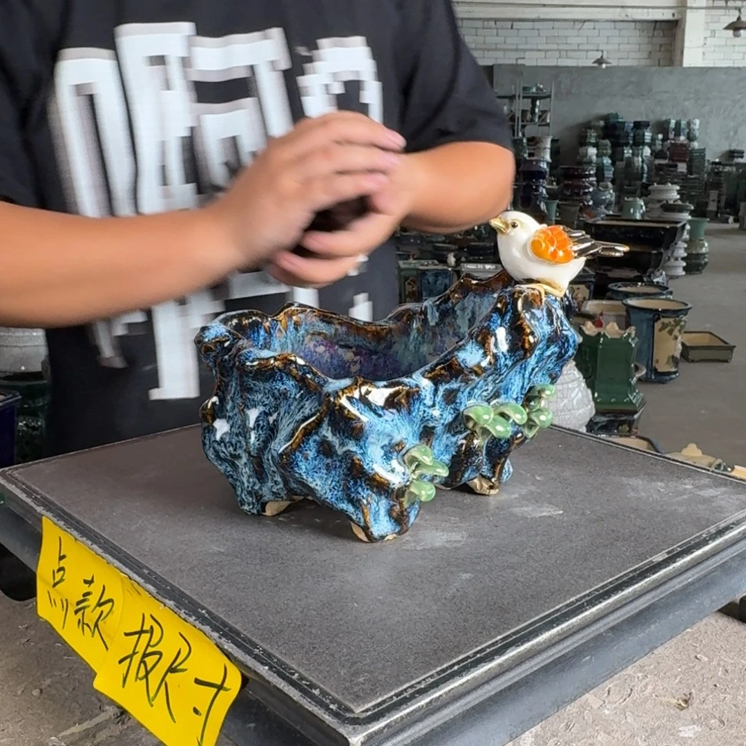 。一风堂石湾花盆 无孔 打磨痕迹 内14*10*6