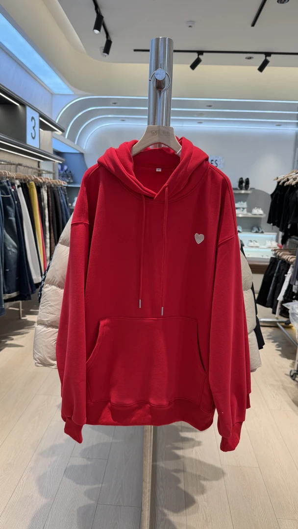 大红色卫衣男女同款连帽2025新款秋冬加绒加厚爱欧货大版秋冬