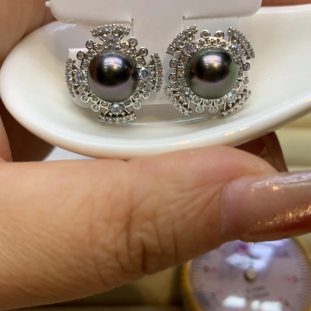 银S925镶嵌耳饰海水珍珠