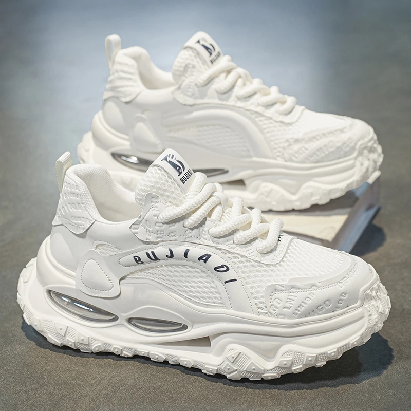 男鞋2025新款夏季网面透气耐磨气垫增高小白鞋男士休闲运动老爹鞋