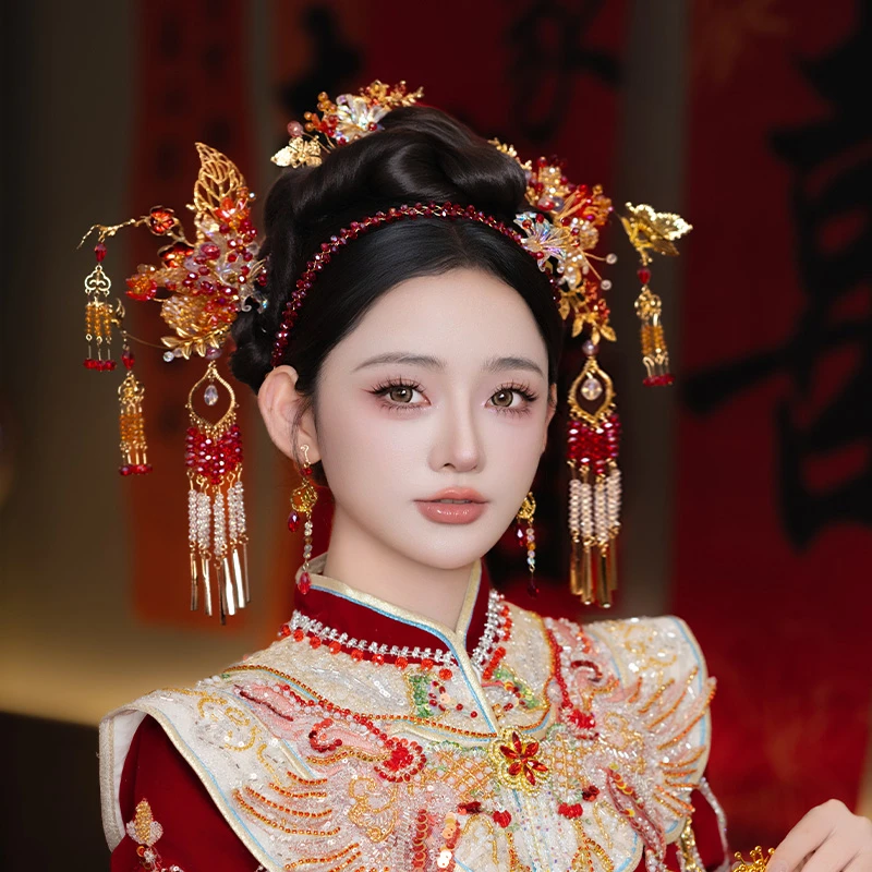 合金婚庆饰品 中式新娘造型眉心坠发箍流苏发簪秀禾服发饰品G0162