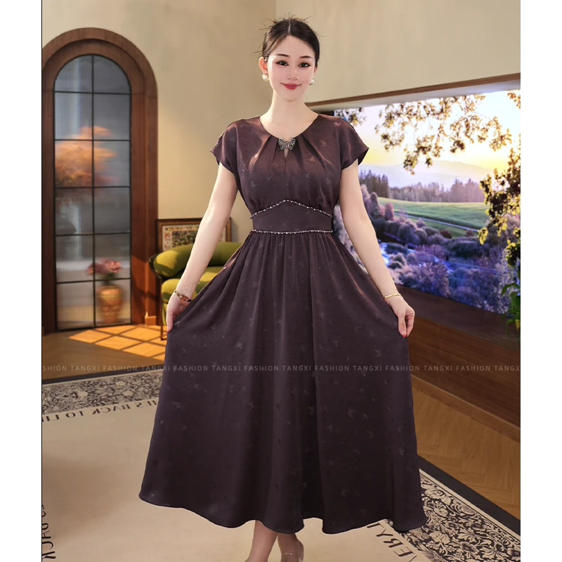 2025夏季新款【R-X08】轻奢时尚优雅印花收腰显瘦小众V领连衣裙