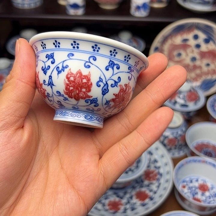 盖碗H***6青花釉里红小压手