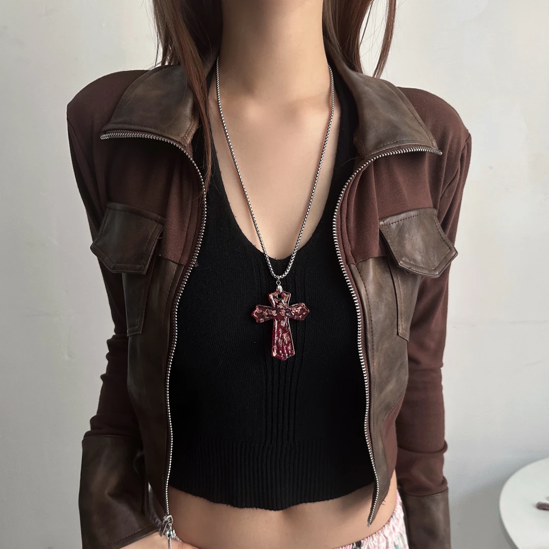 合金项链 X5495-1简约个性精致时尚潮流美式设计感高级十字架项链