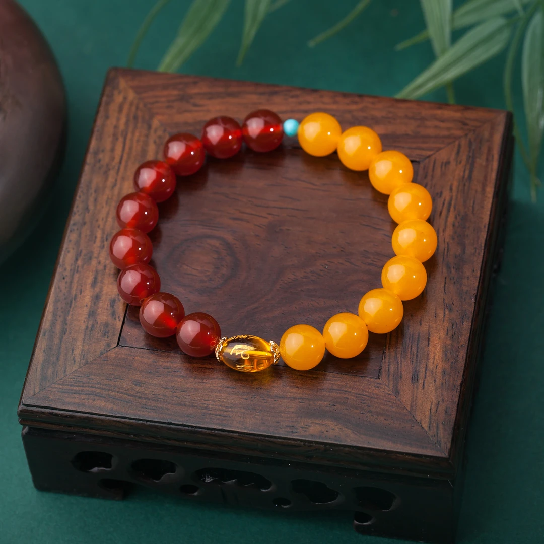 红玛瑙配黄玛瑙手串10mm左右多样性-101