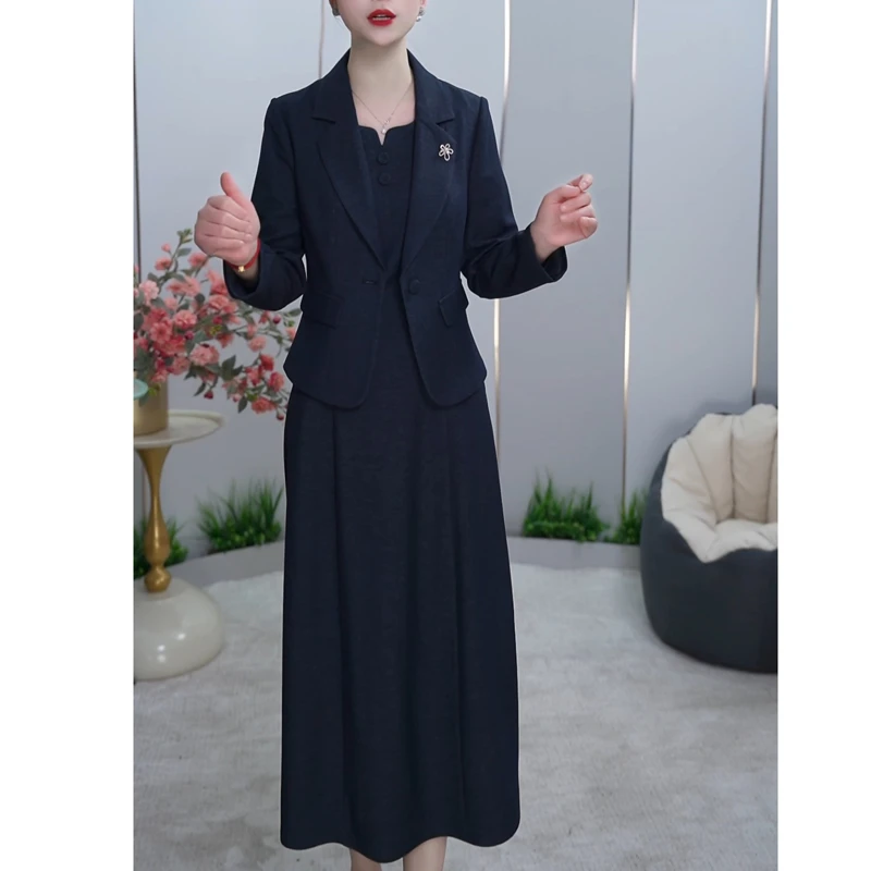 高端贵夫人两件套连衣裙女2025春季新款高档妈妈显瘦春秋套装裙子