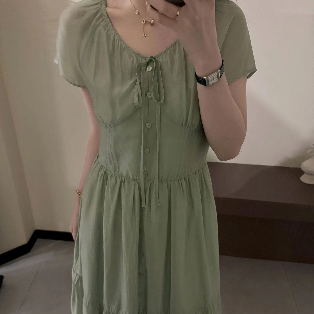 韩系显瘦收腰简约时尚夏季休闲舒适气质长款连衣裙-M25202381