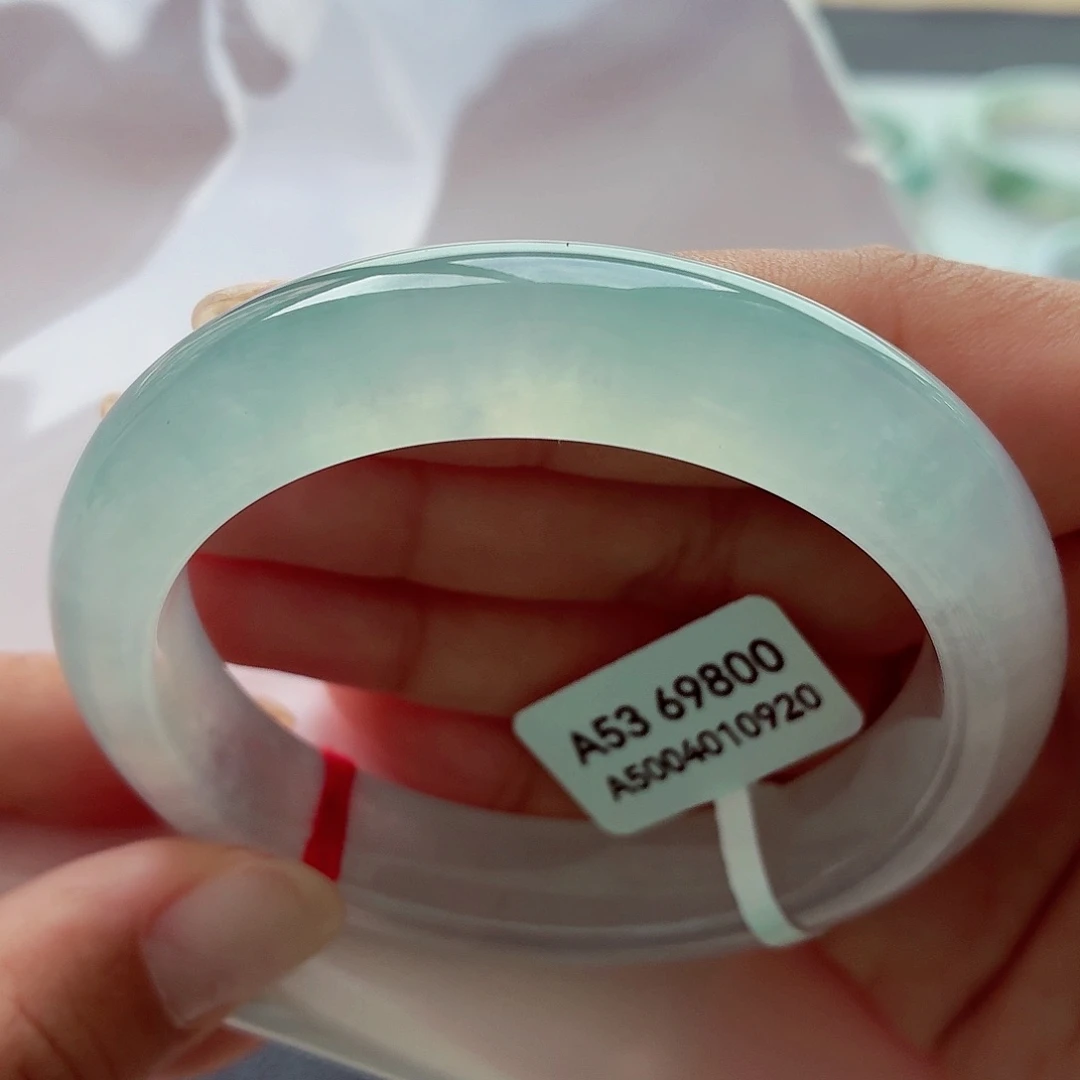 翡翠未镶嵌手镯68白冰白月光53.4-04