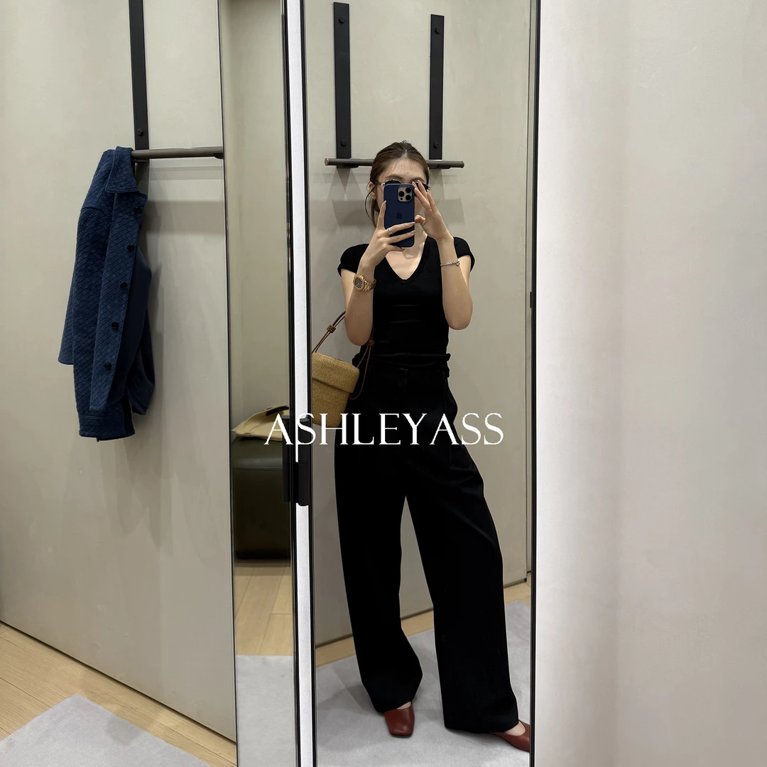 【ASHLEYASS】“斜纹羊毛裤”廓形裤修饰胯部显瘦休闲裤LSK250094S
