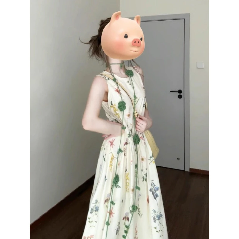 高级感法式无袖背心碎花连衣裙子女夏季2025新款海边度假气质长裙